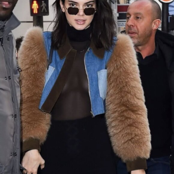 SONIA RYKIEL PARIS FOX FUR & Denim Leather Suede Patchwork Cropped Jacket - Picture 3 of 12